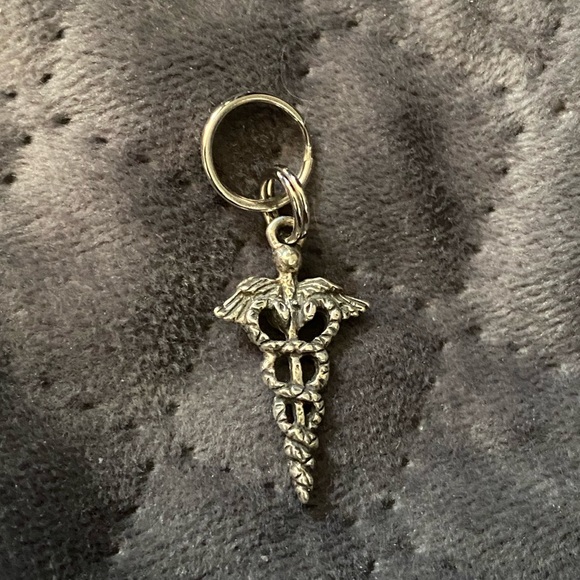 Sterling Silver Medical Staff Caduceus Charm - Picture 1 of 3